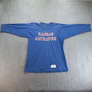 Vintage Velva Sheen Kansas Jayhawks 3/4 Sleeve Jersey Shirt Blue Mens L 80s USA